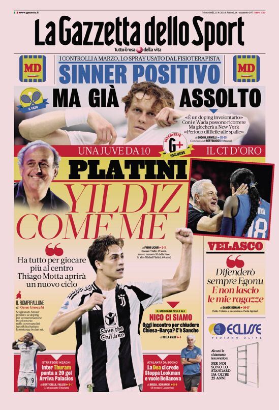 Gazzetta dello Sport prima pagina: Edizione di Oggi, Mercoledì 21 Agosto 2024