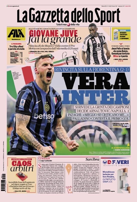 Gazzetta dello Sport prima pagina 
            Edizione di Oggi, Martedì 11 Febbraio 2025