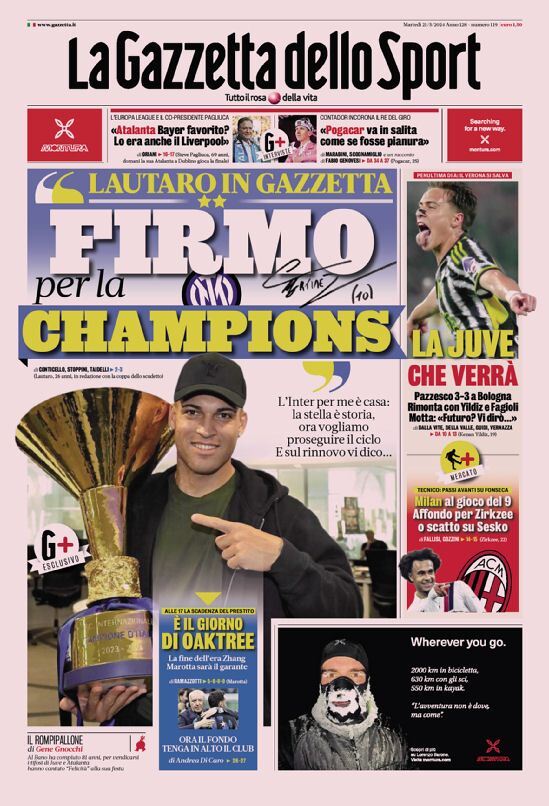 Gazzetta dello Sport prima pagina 
            Edizione di Oggi, Martedì 21 Maggio 2024