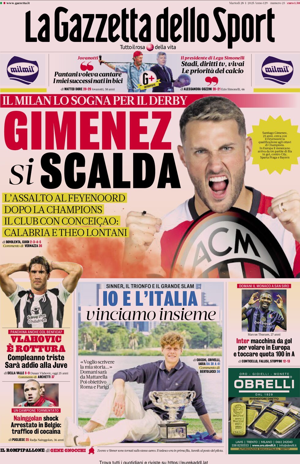 La Gazzetta Dello Sport, prima pagina