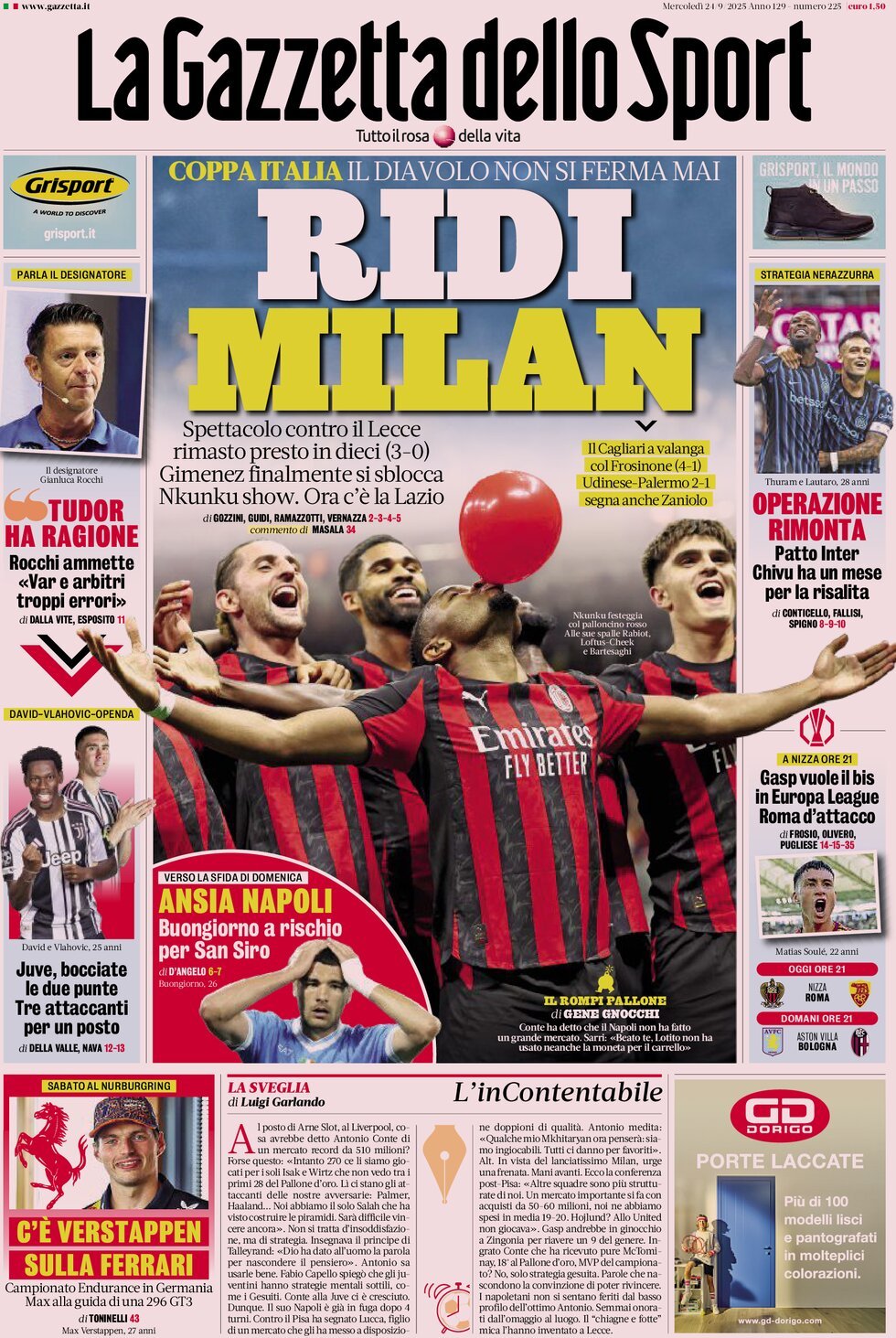 La Gazzetta Dello Sport, prima pagina