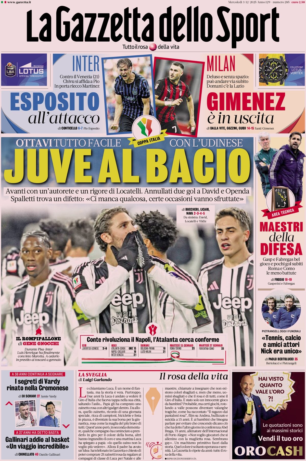La Gazzetta Dello Sport, prima pagina