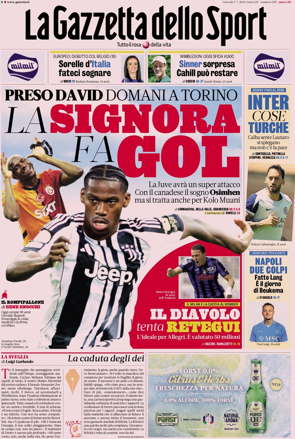 La Gazzetta Dello Sport, prima pagina