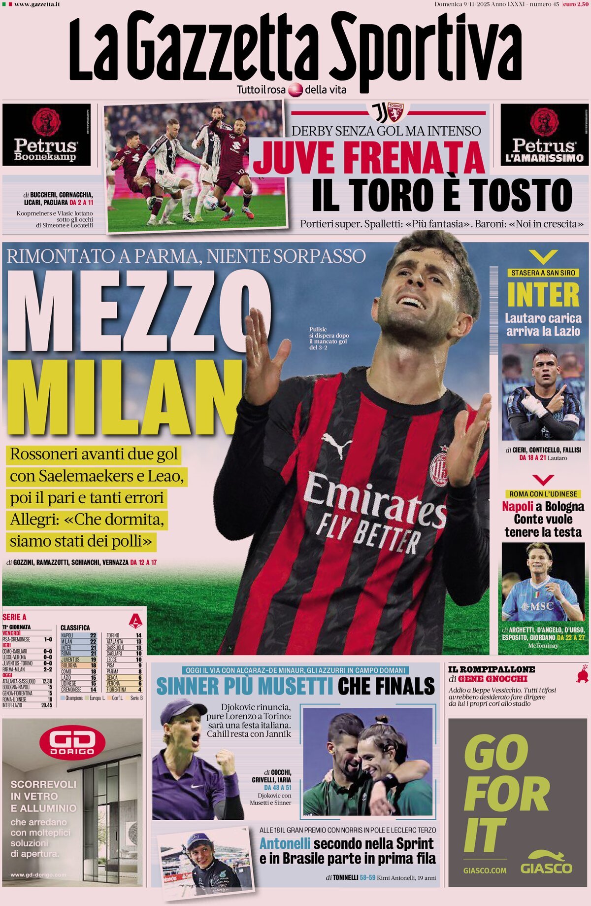 La Gazzetta Dello Sport, prima pagina
