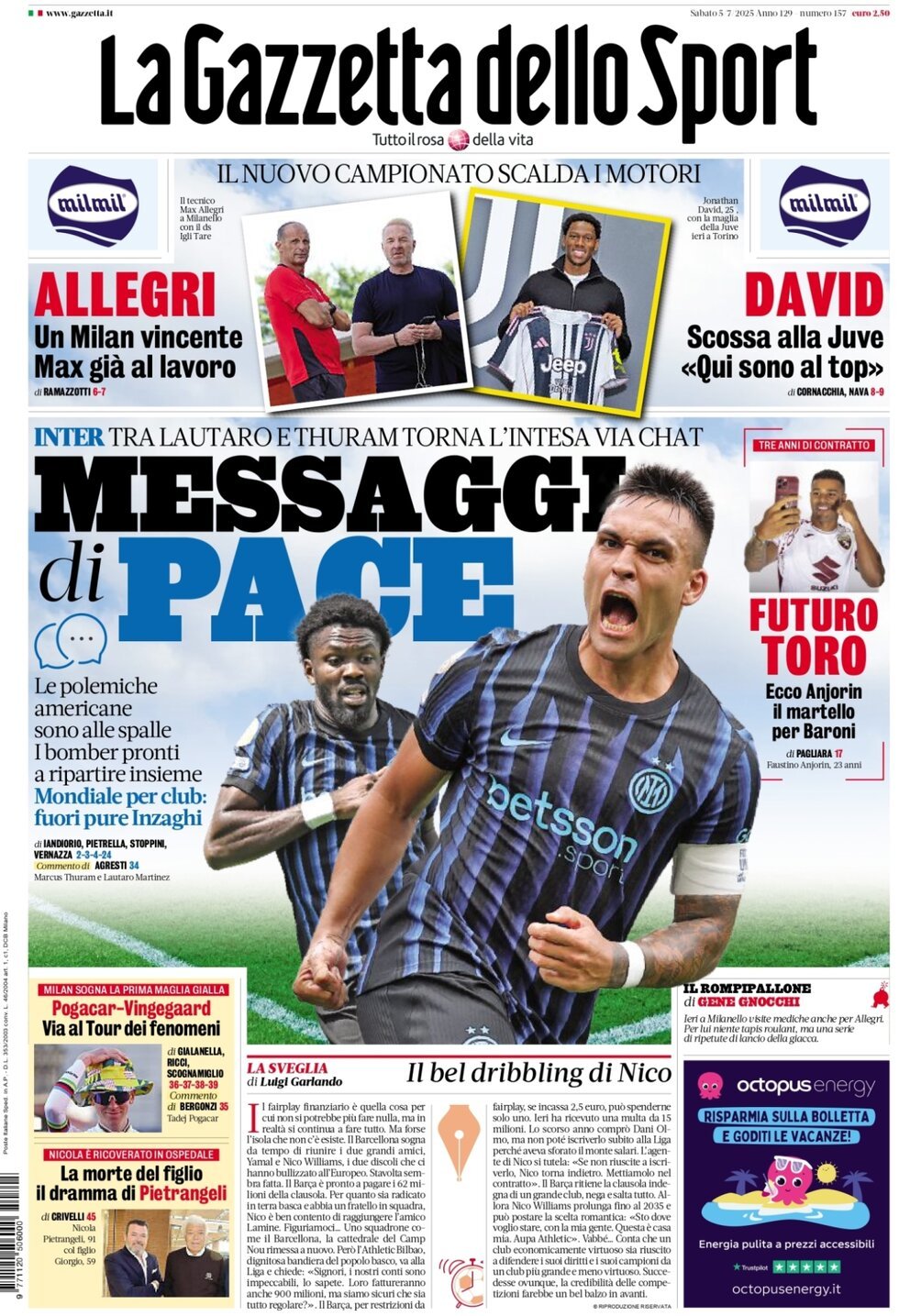 La Gazzetta Dello Sport, prima pagina