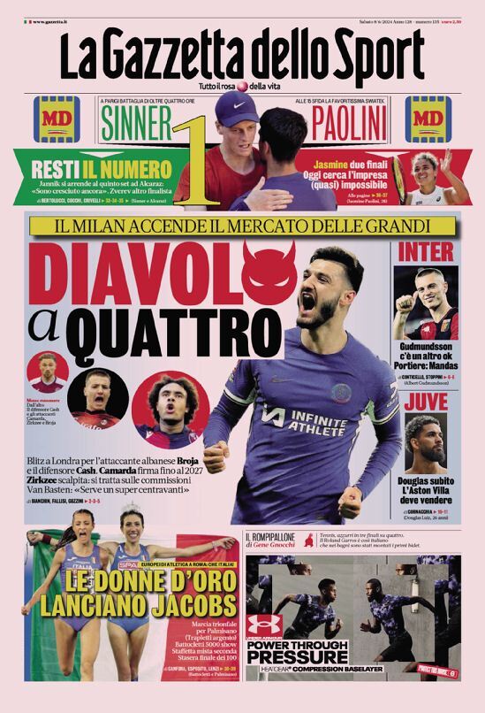 Gazzetta dello Sport prima pagina: Edizione di Sabato 08 Giugno 2024