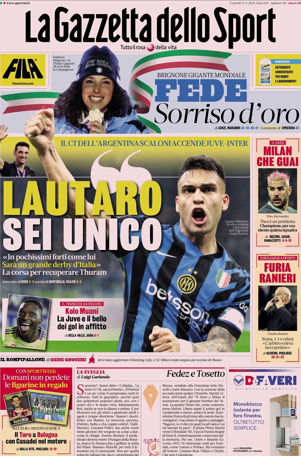 La Gazzetta Dello Sport, prima pagina