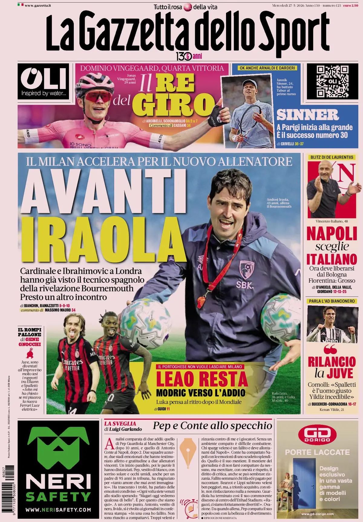 La Gazzetta Dello Sport, prima pagina
