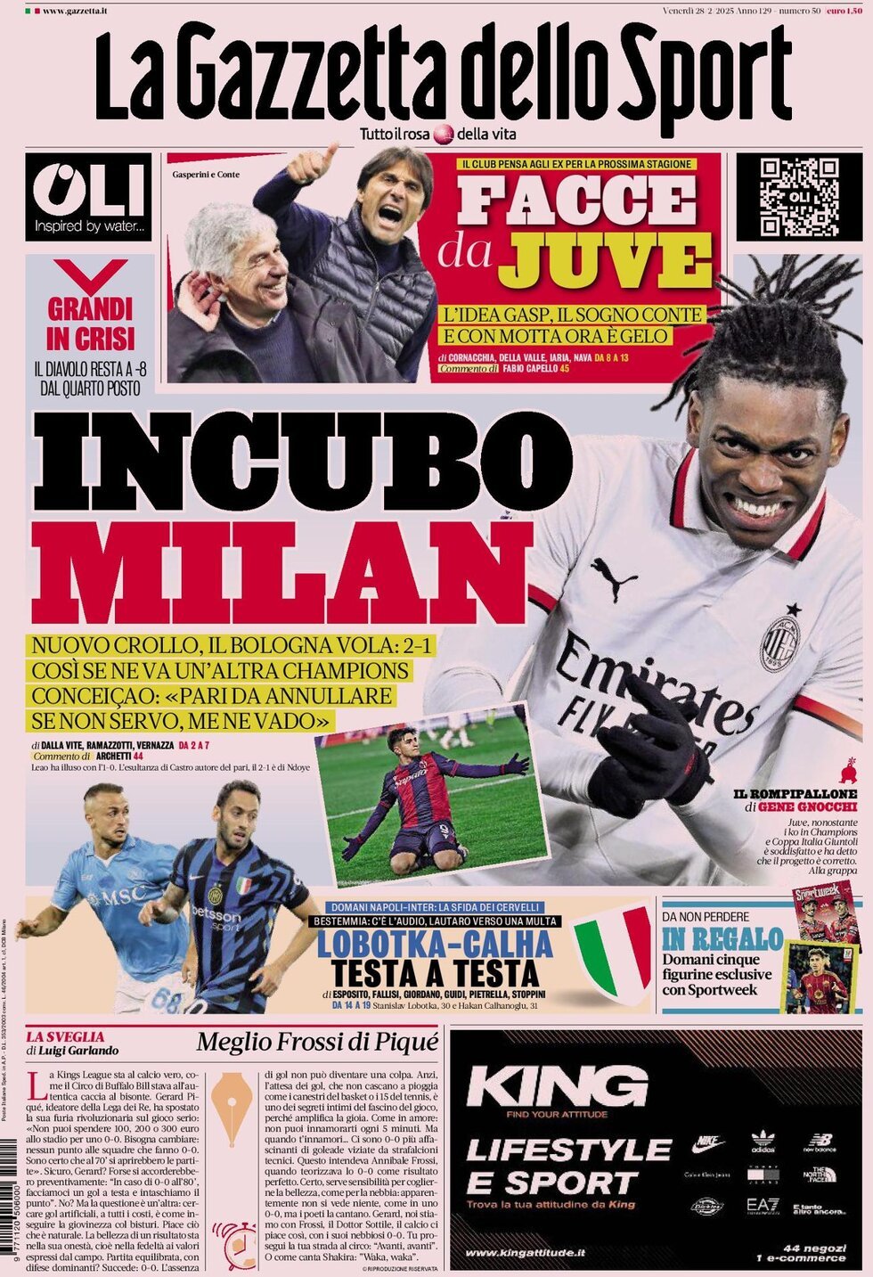 Gazzetta dello Sport prima pagina 
            Edizione di Ieri, Venerdì 28 Febbraio 2025