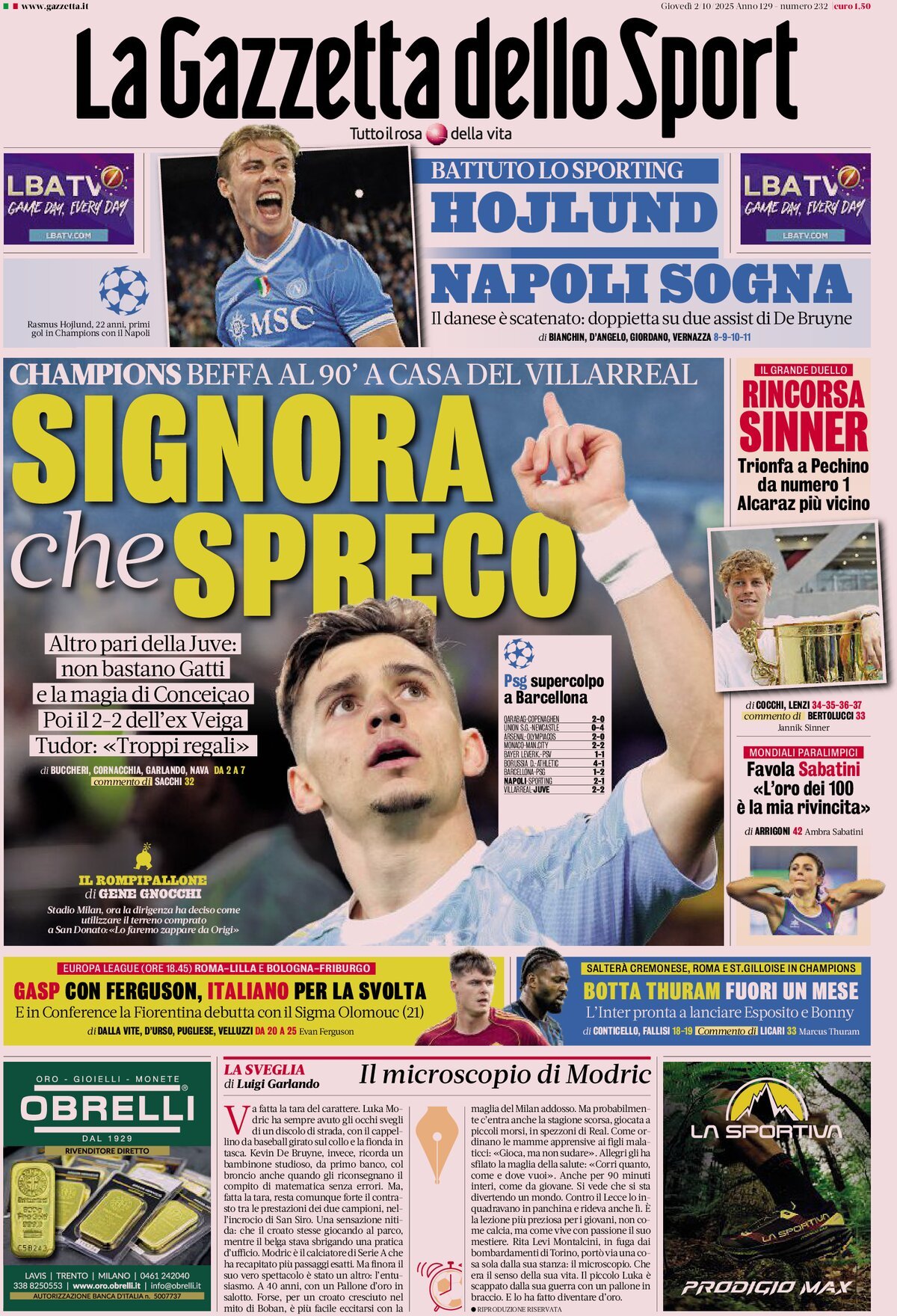 La Gazzetta Dello Sport, prima pagina