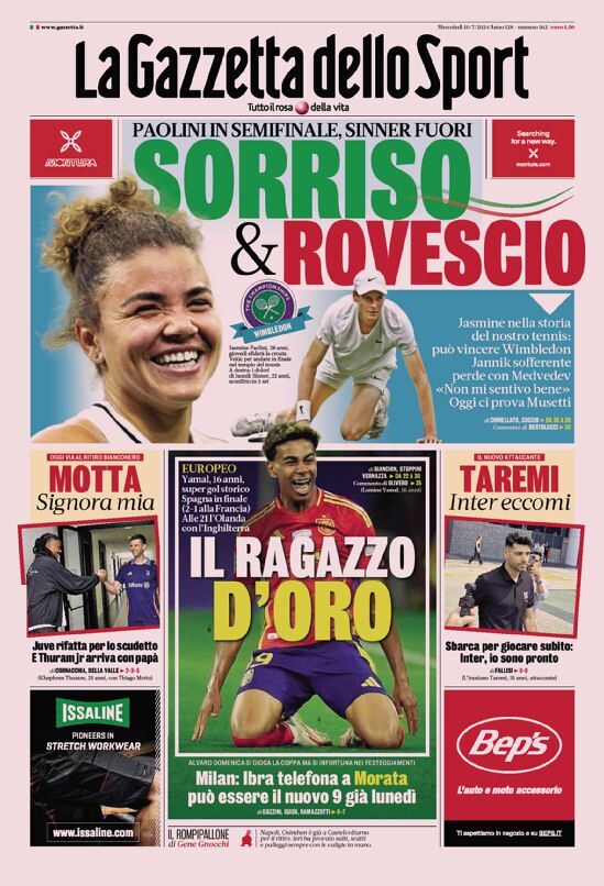 Gazzetta dello Sport prima pagina: Edizione di Oggi, Mercoledì 10 Luglio 2024