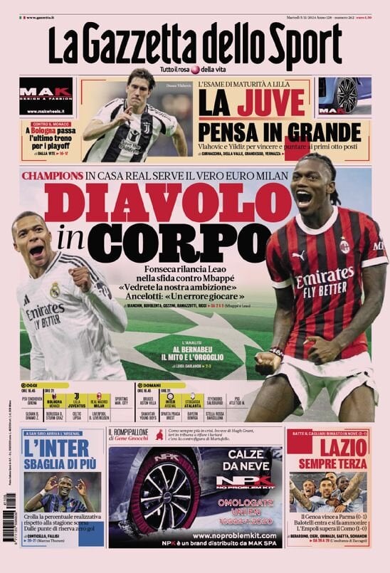 Gazzetta dello Sport prima pagina 
            Edizione di Oggi, Martedì 05 Novembre 2024