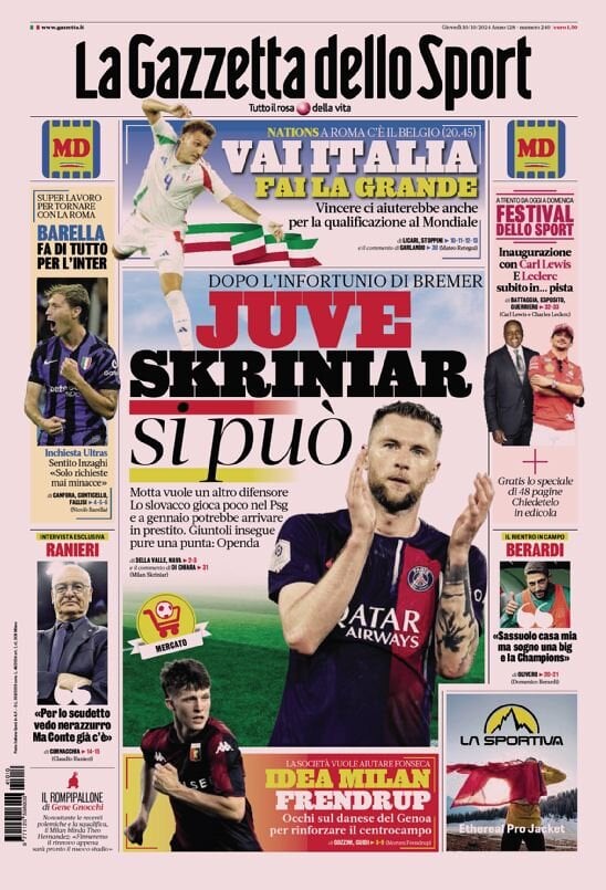 La Gazzetta Dello Sport, prima pagina