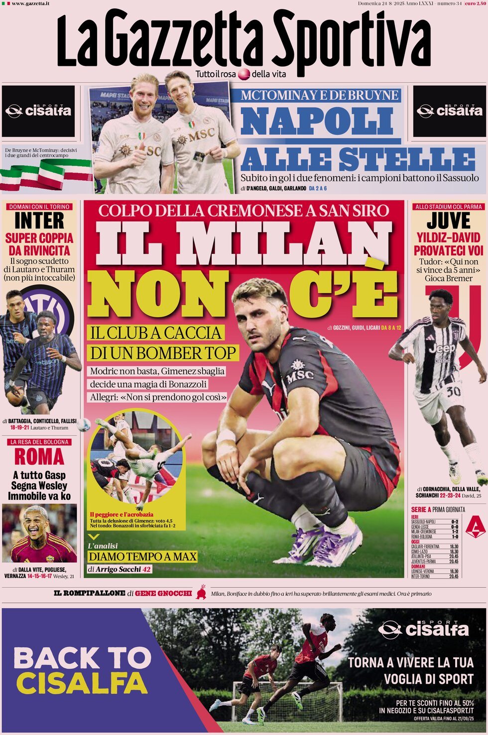 La Gazzetta Dello Sport, prima pagina