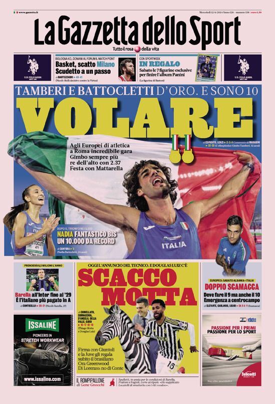 Gazzetta dello Sport prima pagina 
            Edizione di Oggi, Mercoledì 12 Giugno 2024