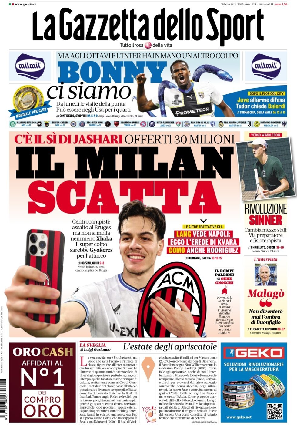 La Gazzetta Dello Sport, prima pagina