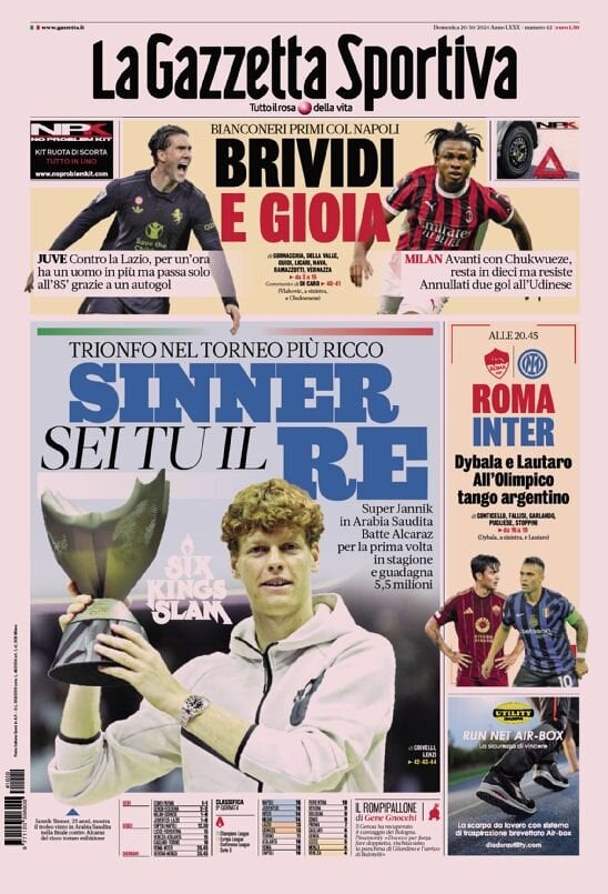 Gazzetta dello Sport prima pagina 
            Edizione di Oggi, Domenica 20 Ottobre 2024