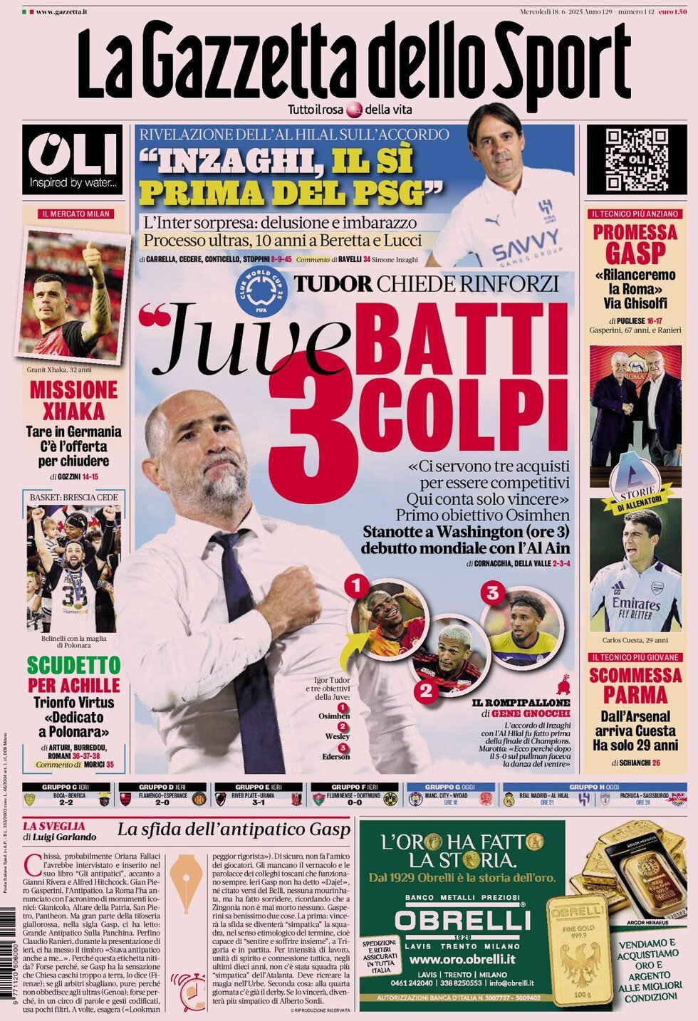 La Gazzetta Dello Sport, prima pagina