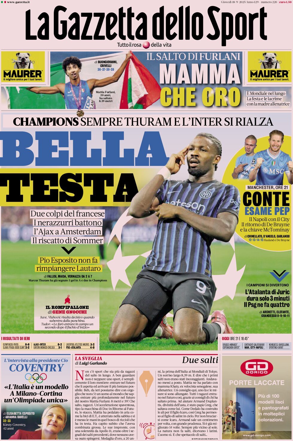 La Gazzetta Dello Sport, prima pagina