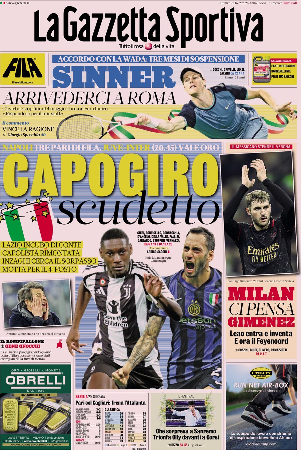 La Gazzetta Dello Sport, prima pagina