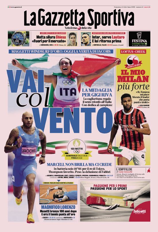 Gazzetta dello Sport prima pagina 
            Edizione di Oggi, Domenica 04 Agosto 2024