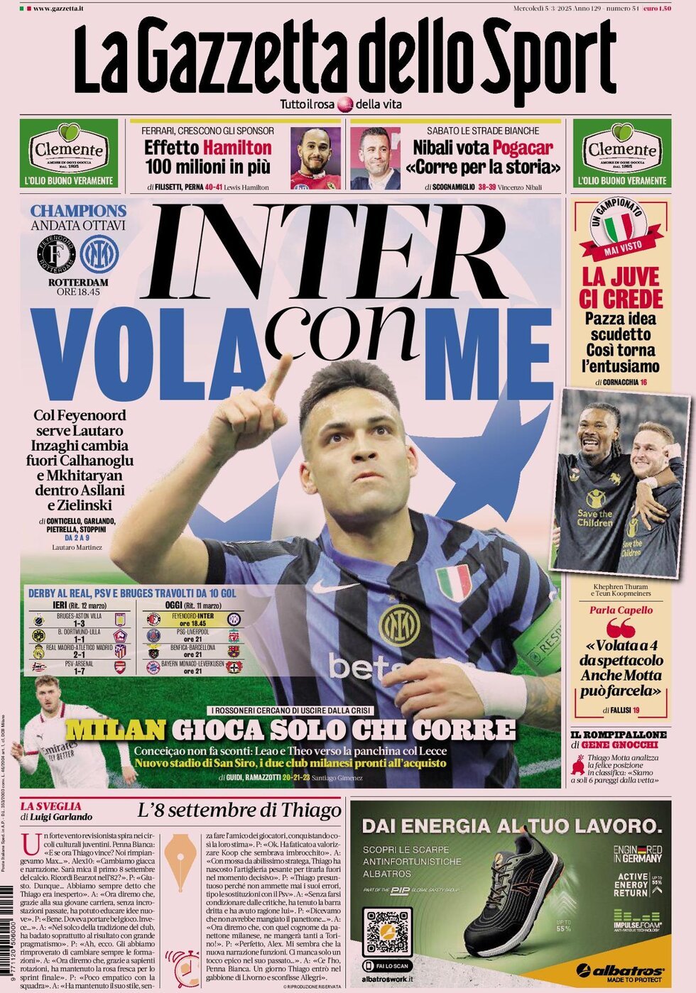 Gazzetta dello Sport prima pagina 
            Edizione di Ieri, Mercoledì 05 Marzo 2025