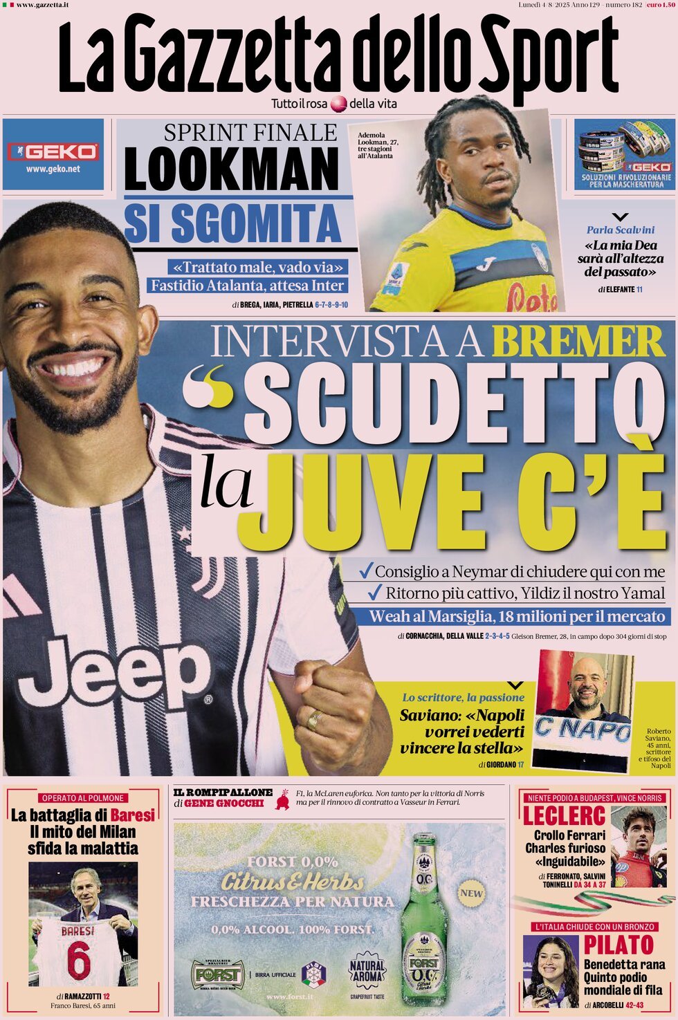 La Gazzetta Dello Sport, prima pagina