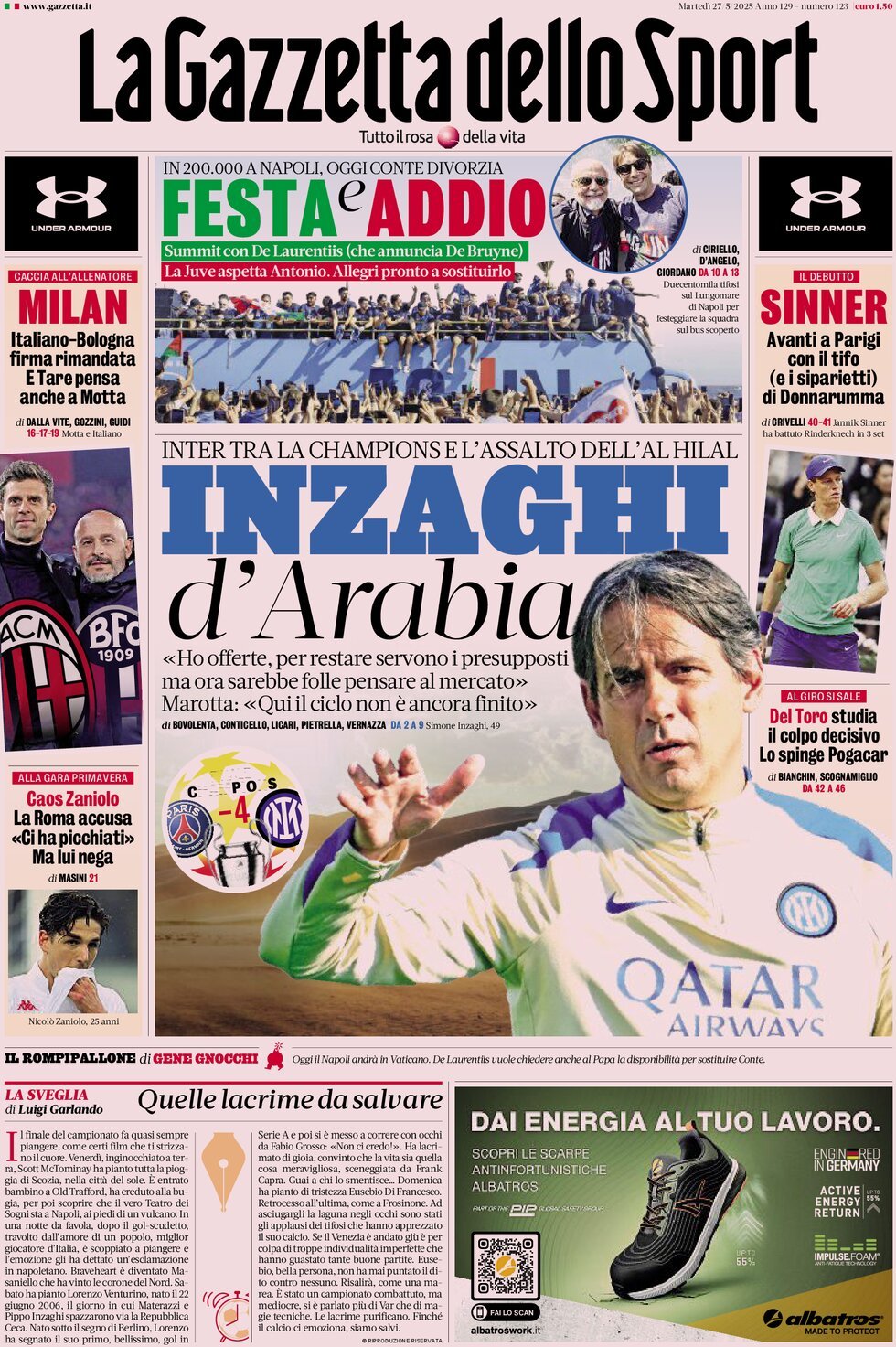 La Gazzetta Dello Sport, prima pagina