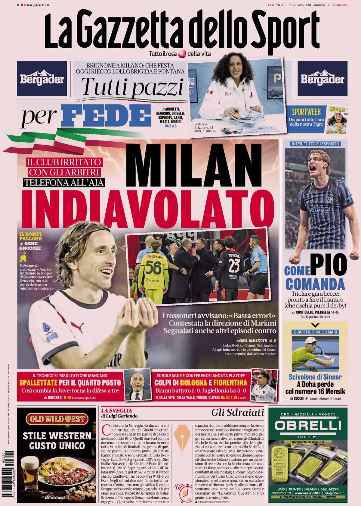 La Gazzetta Dello Sport, prima pagina