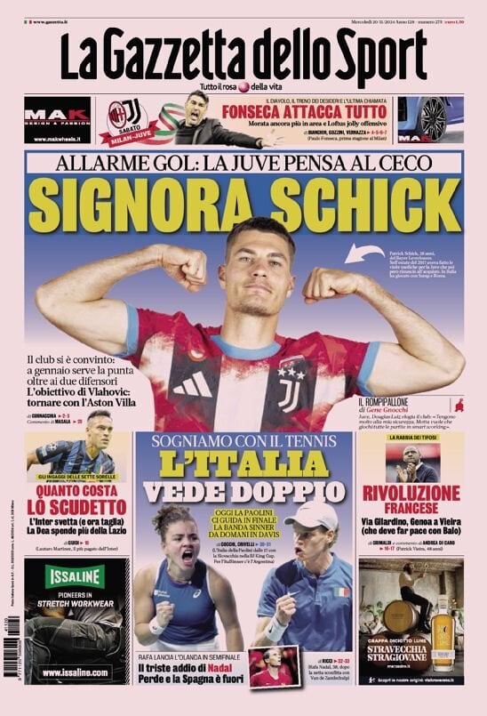 Gazzetta dello Sport prima pagina 
            Edizione di Oggi, Mercoledì 20 Novembre 2024