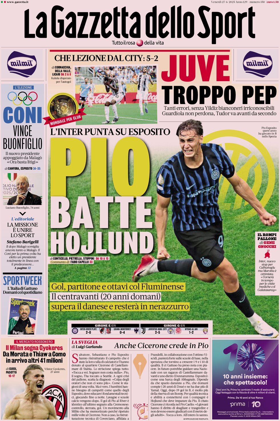 La Gazzetta Dello Sport, prima pagina