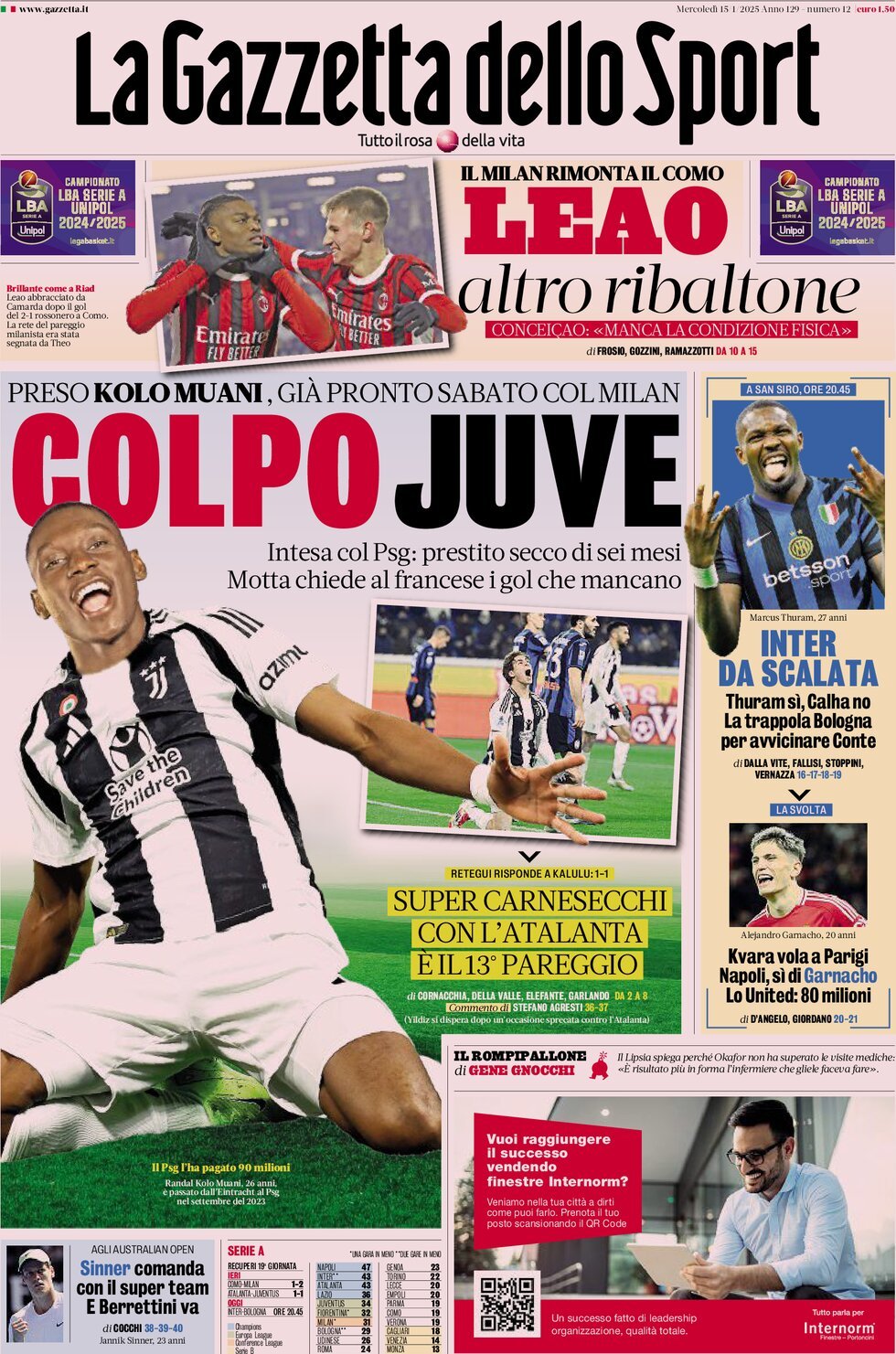 La Gazzetta Dello Sport, prima pagina