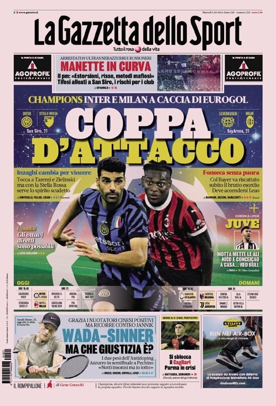 Gazzetta dello Sport prima pagina 
            Edizione di Oggi, Martedì 01 Ottobre 2024