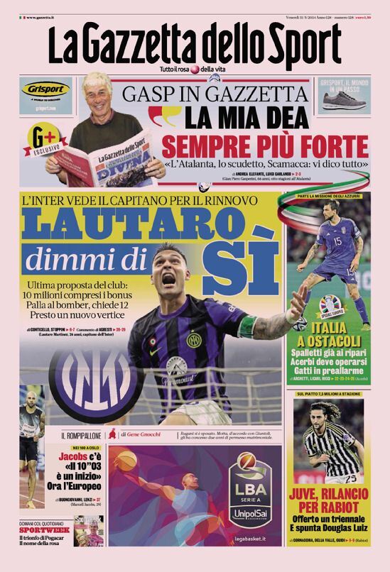 Gazzetta dello Sport prima pagina 
            Edizione di Oggi, Venerdì 31 Maggio 2024