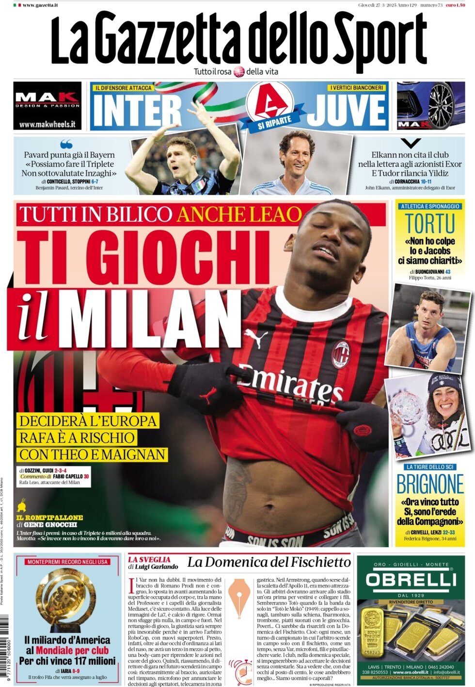 La Gazzetta Dello Sport, prima pagina