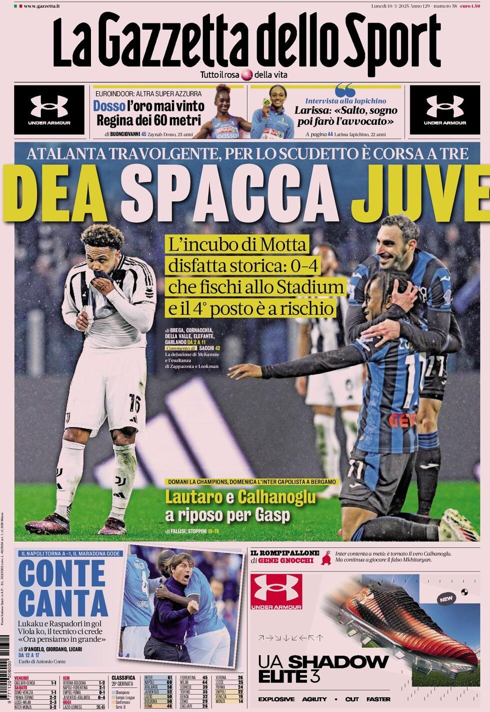 Gazzetta dello Sport prima pagina 
            Edizione di Ieri, Lunedì 10 Marzo 2025