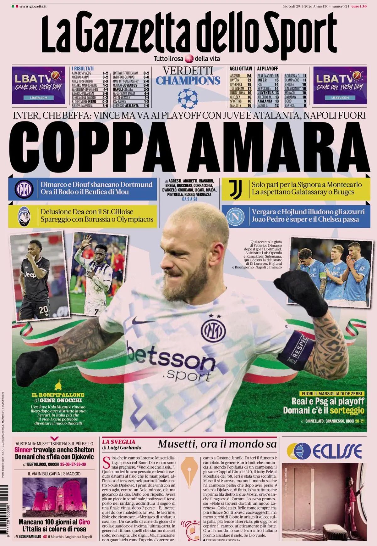 La Gazzetta Dello Sport, prima pagina