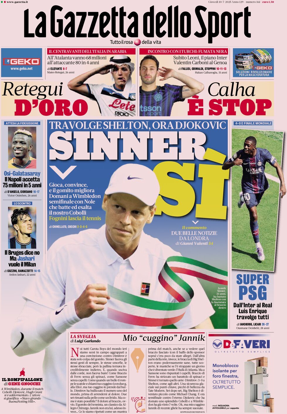 La Gazzetta Dello Sport, prima pagina