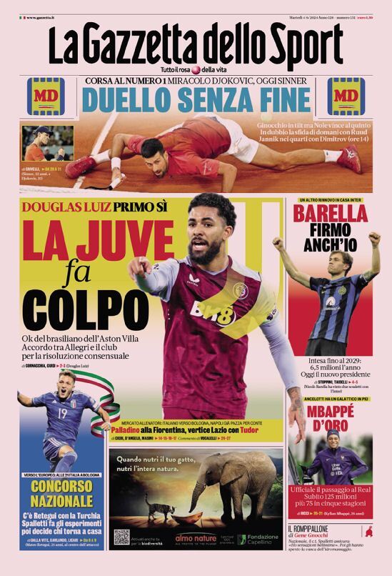 Gazzetta dello Sport prima pagina 
            Edizione di Oggi, Martedì 04 Giugno 2024