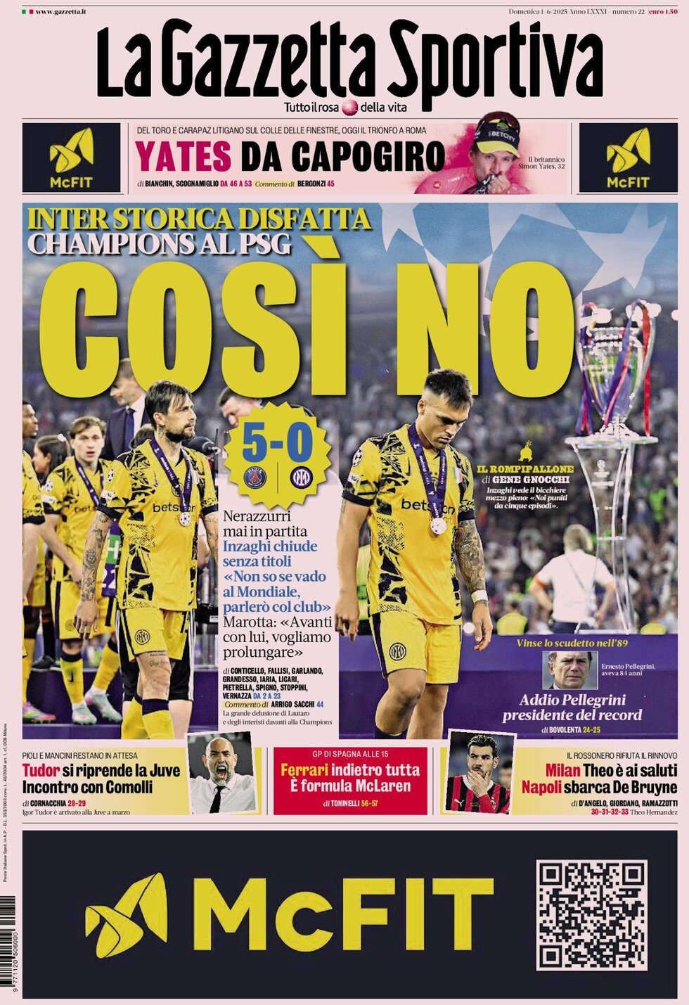 La Gazzetta Dello Sport, prima pagina