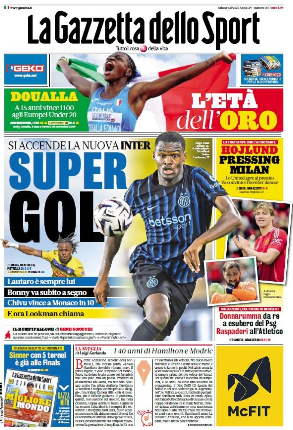 La Gazzetta Dello Sport, prima pagina