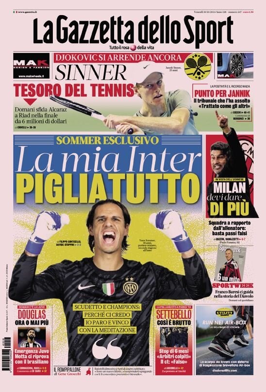 Gazzetta dello Sport prima pagina 
            Edizione di Oggi, Venerdì 18 Ottobre 2024