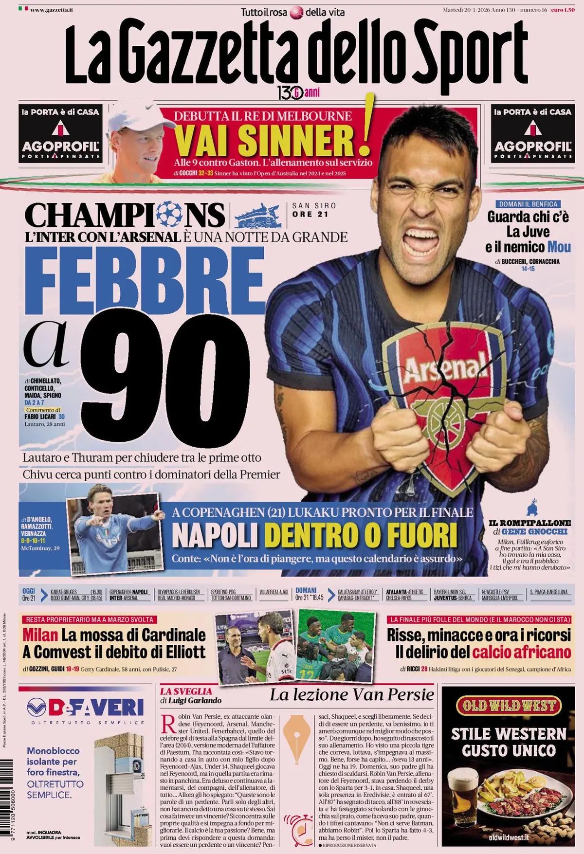 La Gazzetta Dello Sport, prima pagina