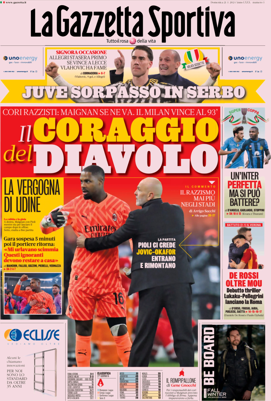 La Gazzetta Dello Sport, prima pagina