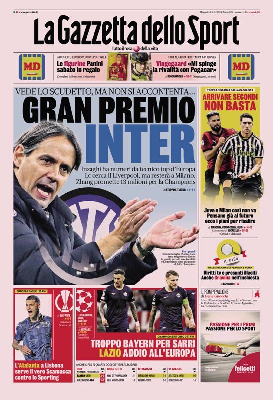 La Gazzetta Dello Sport, prima pagina