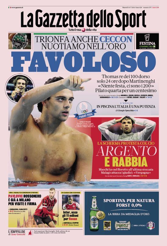 Gazzetta dello Sport prima pagina 
            Edizione di Oggi, Martedì 30 Luglio 2024