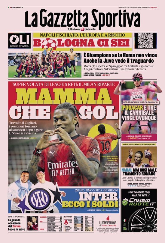 Gazzetta dello Sport: Prima Pagina – 12 Maggio 2024