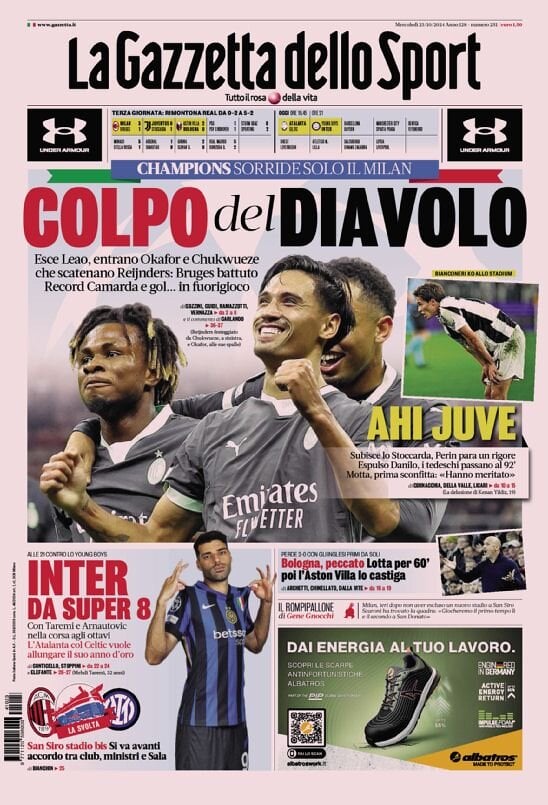 Gazzetta dello Sport prima pagina 
            Edizione di Oggi, Mercoledì 23 Ottobre 2024