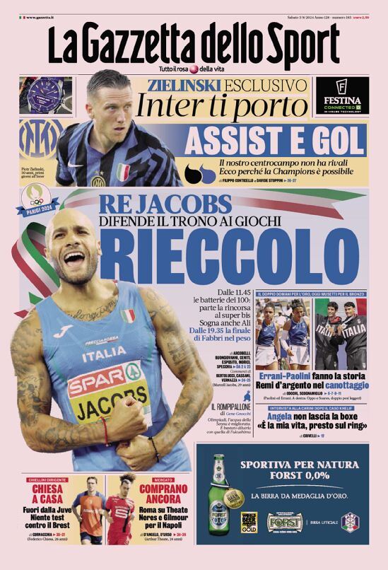 Gazzetta dello Sport Prima Pagina – Edizione di Oggi, Sabato 03 Agosto 2024