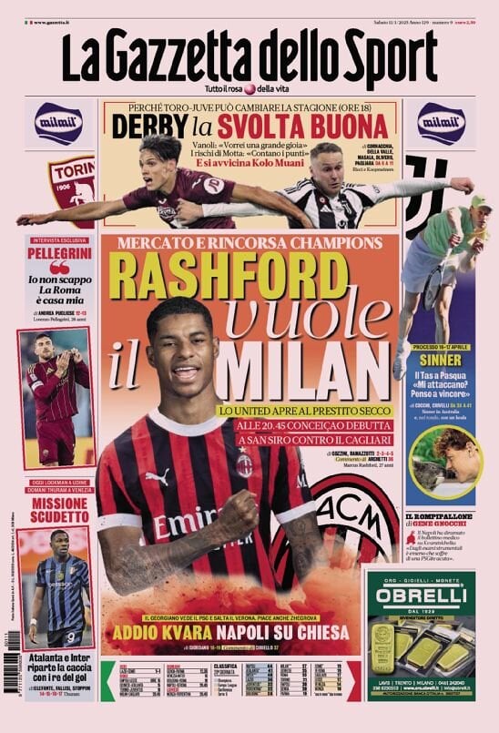 Gazzetta dello Sport prima pagina 
            Edizione di Oggi, Sabato 11 Gennaio 2025